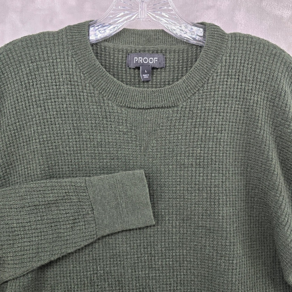 Huckberry Proof‎ Sweater Mens Large Green Merino Wool Blend Waffle Knit
